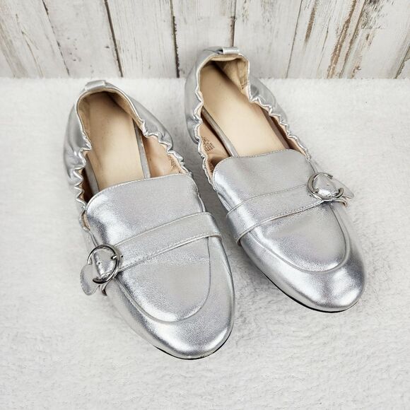 Nine West Silver Ballet Flats Size 9 - Picture 1 of 9